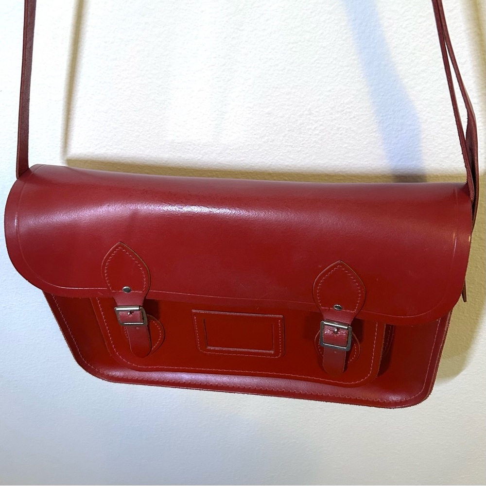 Cambridge Satchel Company 14 Inch Satchel in Red leather messenger bag academia - Picture 3 of 12